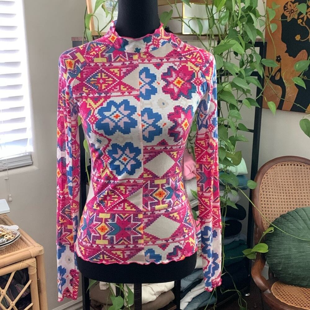 NWT Free People Movement High Jump Fairisle Nordic Magenta Printed Long Sleeve